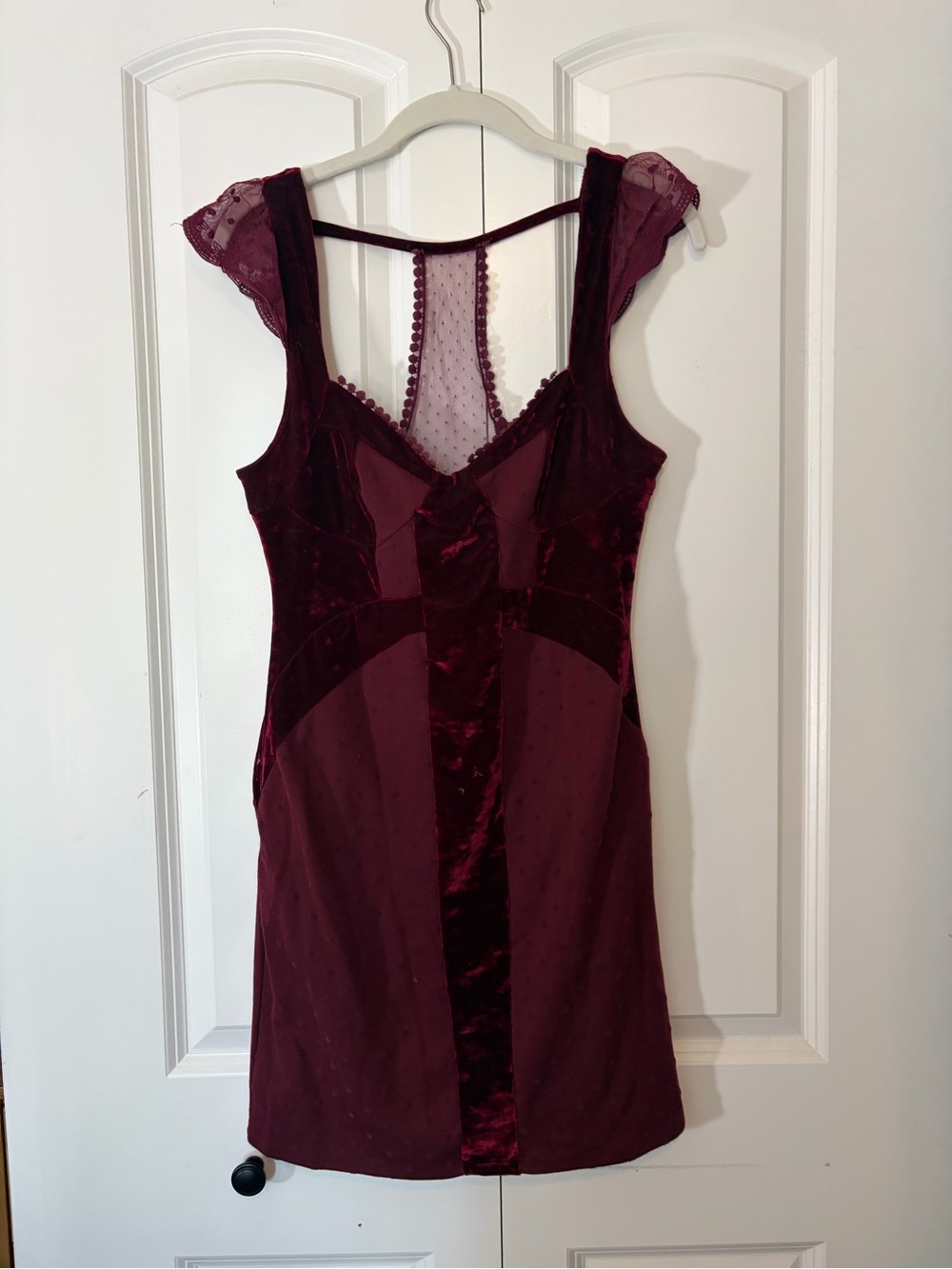 Free People Wine Velvet & Lace Chemise